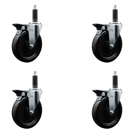 Service Caster 6'' Phenolic Swivel 1'' Expanding Stem Caster Set with Brake, 4PK SCC-EX20S615-PHS-PLB-1-4